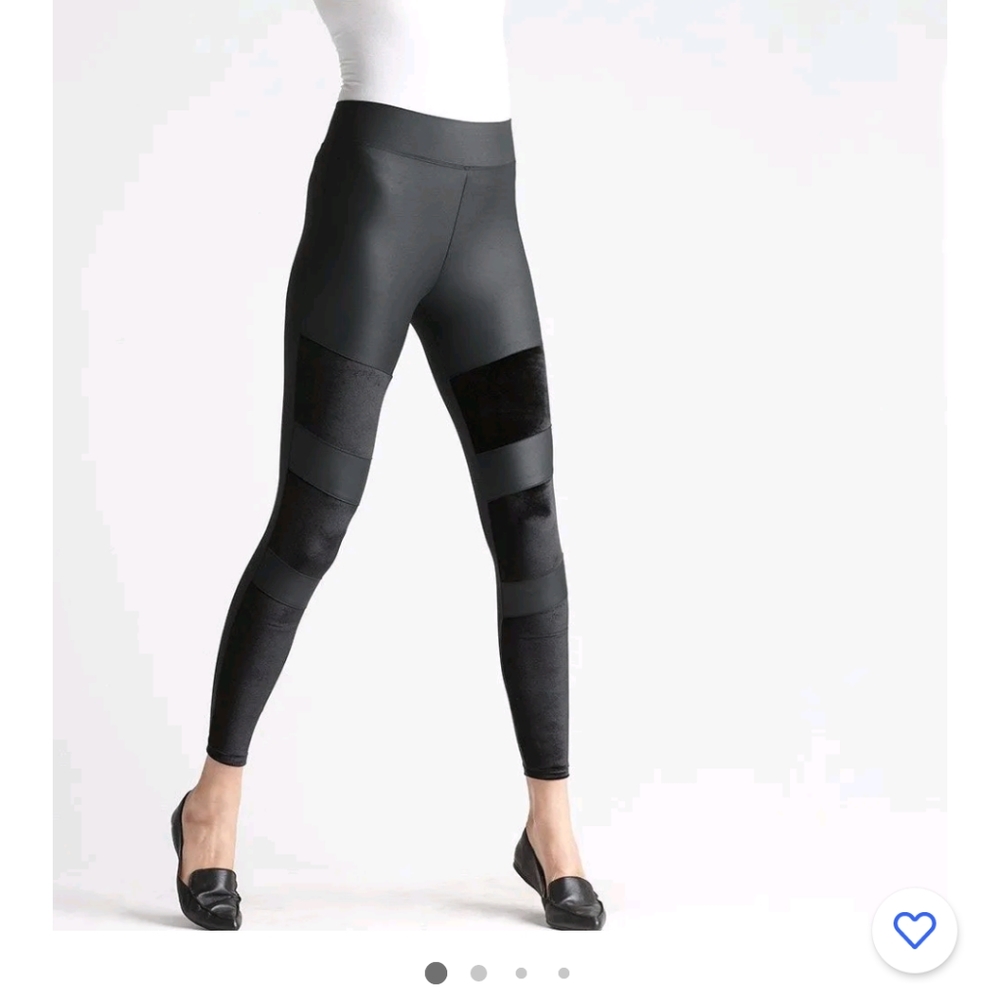 Yummie Leggings Dressy Velvet and Shine Moto Faux Leather Leggings  XL NWT